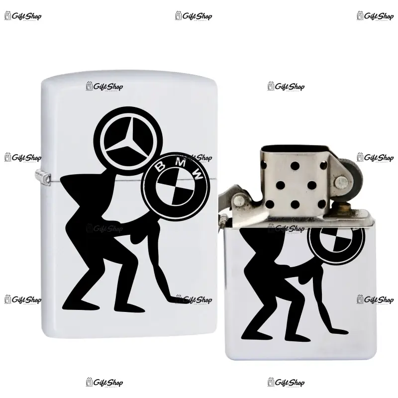 Mercedes vs bmw, bricheta metalica gravata laser cu mesaj